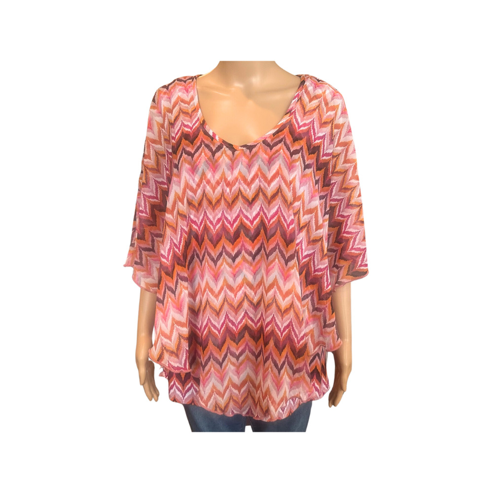 Liz McCoy Boho V-Neck Flowy Multicolor Tunic Top Size L